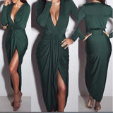 kamames Autumn And Winter New V-Collar Long Sleeves With Cotton Sexy Fashion Pleated Nightclub Dress High-Quality Version