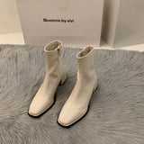 kamames High-Heeled Square Head Thin French Short Boots Women's Shoes 2024 New Spring And Autumn Single Boots Brown Martin Boots