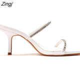kamames Women's shoes Black square head Rhinestone accessories High-heeled sandals