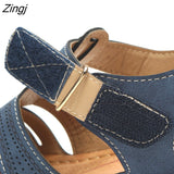 kamames Summer Leather Vintage Sandals Buckle Casual Sewing Women Shoes Female Ladies Platform Retro Sandalias Plus 35-44