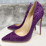 kamames Purple Pumps Women Sexy Ladies 12cm Stiletto Super High Heels Ladies Pointed Toe Slip On Party Shoes YG068