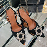 2022 New Silk Sunflower Crystal Diamond Buckle High Heels Horseshoe Heel Women's Sandals