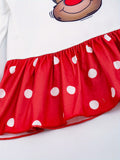 2PC Reindeer Graphic Polka Dot Print Pullover and Splicing Stripped Pants for Girls Kids Clothes