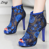 kamames new Summer Peep Toe Ankle Sandals Boots Thin High Heels Women's Mesh Hollow Pumps Lady Gladiators Shoes Sexy Sandal