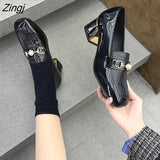kamames New Shoes Women Heels Leather Sandals Summer Heel Pearl Sandals Heel Leather Femme High Heels Mary Jane Shoes