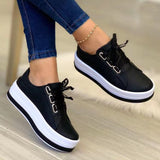 kamames Size Casual Single Shoes Women's New Round Head Thick Sole Lace Women's Single Shoes Leisure Viscose Shoes Single Shoes