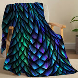 1pc Tri-Color Dragon Scale Print Flannel Throw Blanket - Soft, Warm & Cozy for Couch, Bed, Office, and Travel - Versatile All-Season Gift