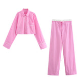 kamames New Rolled-Edged Poplin Shirt Rolling-Edged Pajamas Style Pants Set