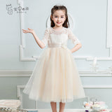 Kamames  Princess Dress Girl's Dress Flower Girl's European and American Wedding Dress Evening Dress Autumn New Children's Piano Performance Programme Hosts Clothing