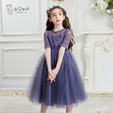 Kamames  Princess Dress Girl's Dress Flower Girl's European and American Wedding Dress Evening Dress Autumn New Children's Piano Performance Programme Hosts Clothing