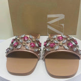 kamames ZAR Woman 2022 Flat Shoes Spring Summer Round Toe Sexy Acrylic Rhinestones Outer Wear Plus Size 41 Sandals And Slippers Women