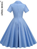 Zingj Women Summer Striped Print Party Flare Dress Robe Femme Retro Vintage Swing Prom Rockabilly Midi Dresses Vestidos 2022