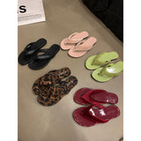 kamames kamames Ins Flat Silver Flip-Flops Women Summer Wear Leopard Print Sandals Beach Clip Women's Shoes