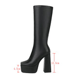 kamames White 2022 Fashion Women Mid-Calf Boots Super High Heel Platform Punk Boots Autumn Winter Square Toe Zipper Female Shoes