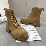 kamames Ankle Leather Women Flat Platform Short Boots Ladies Shoes Fashion Autumn Winter Boots Women Shoes Platform Boots