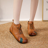 kamames kamames Autumn And Winter New Cow Rib Bottom Short Women's Boots National Style Leather Matching Color Leisure Martin Boots Warm Cotton Shoes Women