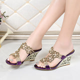 kamames The Summer Of 2024, New Diamond Sandals, Slope Heels, Crystal Diamond Shoes, Open-Toed Bohemian Slippers