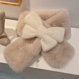 kamames Sweet Hot Girl Pink Bow Neck Scarf Women's Autumn/Winter Faux Fur Cute Fury Scarf Fashion Female Trendy Accessories