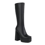 kamames White 2022 Fashion Women Mid-Calf Boots Super High Heel Platform Punk Boots Autumn Winter Square Toe Zipper Female Shoes