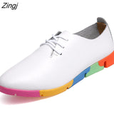kamames Breathable Genuine Leather Flats Shoes Woman Sneakers Tenis Feminino Nurse Peas Flats Shoes Plus Size Women Shoes