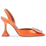 kamames Orange Sardine Slingbacks High-Heeled Banquet Fashion Single Shoes Tipped With Diamond Clasp