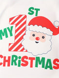 2pcs Baby's "My 1st Christmas" Pattern Bodysuit & Hat & Casual Pants, Toddler & Infant Boy's Clothing Set