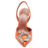 kamames Orange Sardine Slingbacks High-Heeled Banquet Fashion Single Shoes Tipped With Diamond Clasp