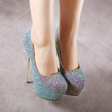 kamames Shoes 2024 Autumn Style Thin Heel Waterproof Platform Fashion Shallow Mouth Sequins Large Size 41-45 Women's High Heels