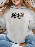 Cozy Plus Size Christmas Letter Print Hoodie - Casual Long Sleeve with Pockets, Perfect for Fall & Winter, Women's Fashion