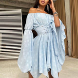 kamames Slash Neck Flare Sleeve Irregular Hems Corset Short Dress Streetwear Girls High Waist A-line Tunics Evening Party Dresses