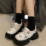kamames Leather Shoes Female College Style 2024 Early Spring New Square Head Thick-Soled Bow High-Heeled Retro Lace Casual Shoes