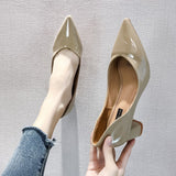 kamames kamames High Heels, Single Shoes, Korean Version Women's Shoes, Nude Pointed Heels, Thick Heels, Spring And Autumn Shoes, Lacquered Leather Work Shoes.