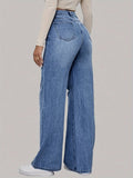 High Waist Heart Graffiti Jeans: Casual Wide-Leg Style, Ripped Denim for All Seasons