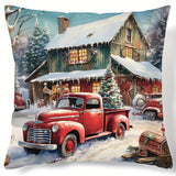 1pc Vibrant Red Truck Christmas Throw Pillow Cover - Digital Print, Single-Sided, Polyester, Hand Washable, Zip Closure - Versatile Home Decor for Sofa, Living Room, Bedroom, Festive Holiday Accent, 17.7" x 17.7" (No Insert)