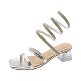 kamames kamames Serpentine Winding Roman Shoes The New Large Size Crystal Thick Heels With Sandals In The Summer Of 2024