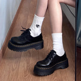kamames Shoes With Thick Soles Spring And Autumn New English Vintage Leather Shoes Lacing Martin Single Shoes JK Muffin Shoes Summer