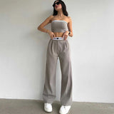 Women's New Spicy Girl Outwear Sports Tank Top with Contrast Color High Waist Wide Leg Pants Casual Set