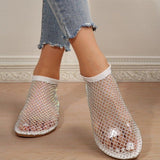 kamames Summer New Round-Headed Sandals Hollowed-Out Network Celebrity Diamond-Encrusted Short Boots Summer Sexy Large-Size Flat Shoes