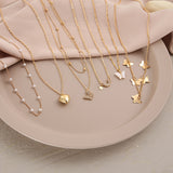 6pcs/set Minimalist Style Inlaid Rhinestone Imitation Pearl Drop Oil Butterfly Heart Chain Necklaces Set For Ladies' Daily Dates, Vacations, And Parties