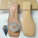 kamames ZARZ Woman 2022 Shoes Flat Summer Rhinestones Transparent PVC Square Toe Sexy Outer Wear Muller Sandals And Slippers Women Plus