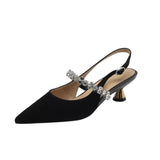 kamames Show Thin ~ French Diamond Silver Pointed Behind Empty Mary Jane Small Leather Shoes Small Heel Baotou Sandals Women Summer