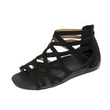 kamames Summer Shoe of Women Round Toe Hollow Wedges Sandals Casual Closed Toe Flat Rome Sandals Plus Size 43 Leopard Sandals