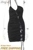 kamames Drawstring Ruched Lace Up Hollow Out Mini Dress Cut Out Bodycon Sexy Club Outfit Party Streetwear Festival Clothing 2023