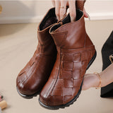 kamames kamames And Winter New-Style Cowhide Flat-Soled Women's Shoes Leisure Leather Short Boots Middle-Aged Mother Shoes Warm And Comfortable Cotton Shoes