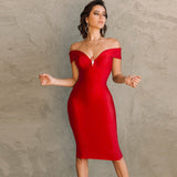 Zingj Shoulder Bandage Dress for New Year 2022 Women Red Bandage Dress Bodycon Elegant Summer Sexy Party Dress Evening Club Outfit