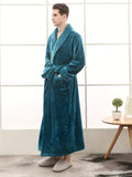 Comfy Men's Fleece Robe - Soft Solid Lapel One-Piece Kimono Night-Robe with Pocket, Lace-Up Design, Warm and Cozy for After Bath Relaxation