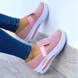 kamames Breathable Mesh Round Toe Platform Sports Shoes Women Size 43 Wedge Casual Sneakers Women Non Slip Vulcanized Shoes