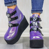 kamames 2023 New Large-Size High-Heeled Muffin Martin Boots Belt Buckle Slope Heel Women's Shoes