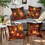 4-Pack Festive Christmas Pillows - Vibrant Holiday Decorations with Tree, Candles, and More - Soft, Contemporary Style, Hand Washable, Printed Design, Zipper Closure, 17.72 x 17.72 inches for Living Room, Bed, and Bedroom