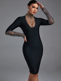 kamames Sleeve Bandage Dress 2022 New Women's Black Bodycon Dress Elegant Sexy Evening Club Party Dress High Quality Summer